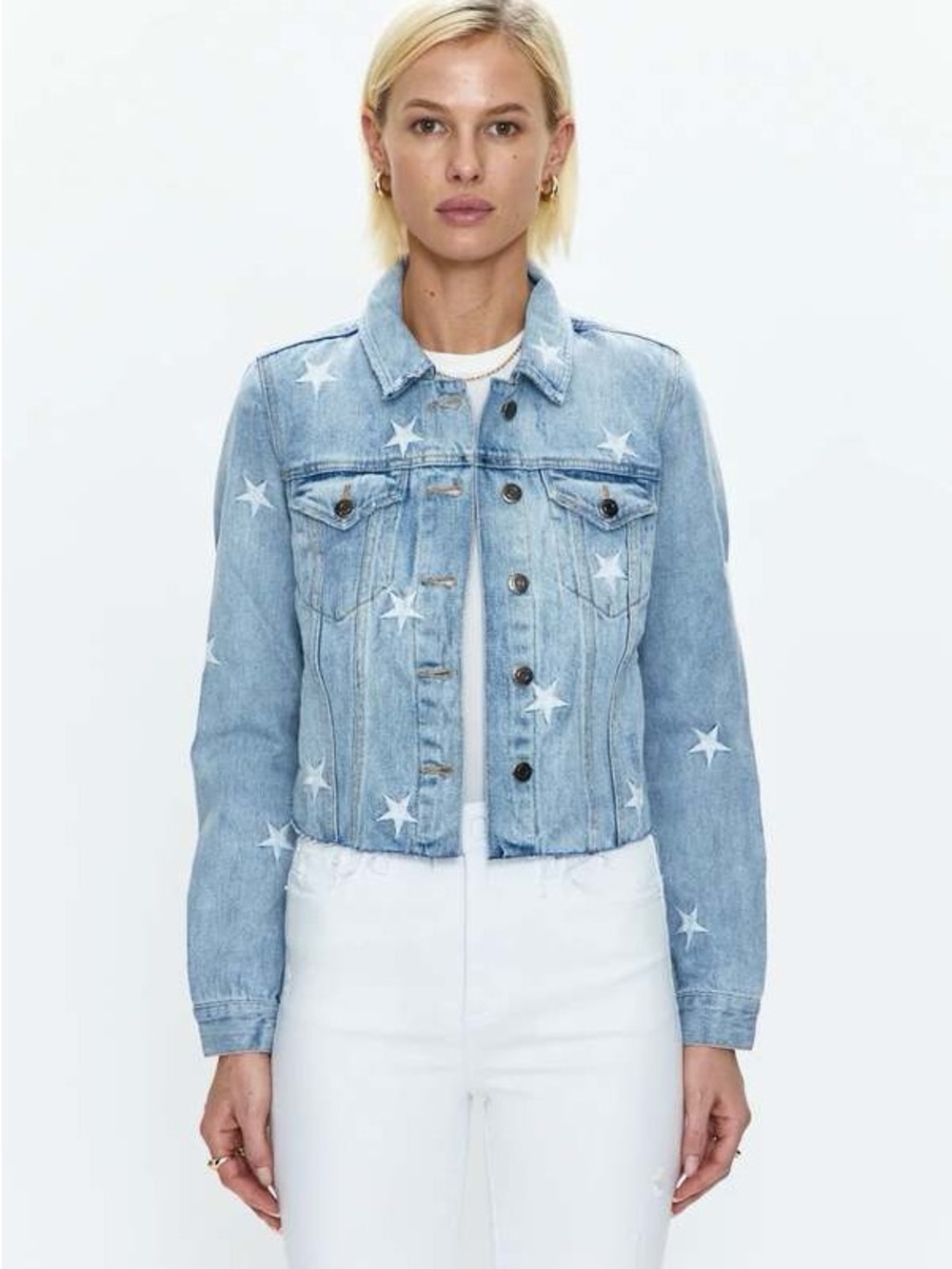 Pistola Brando Star Embroidery Denim Jean Jacket Zodiac Small America Patriotic